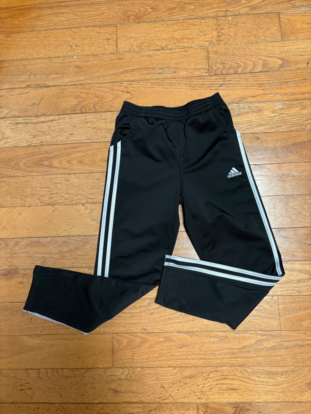 Adidas Youth Small Black Track Pants 3 Stripe Athletic Joggers